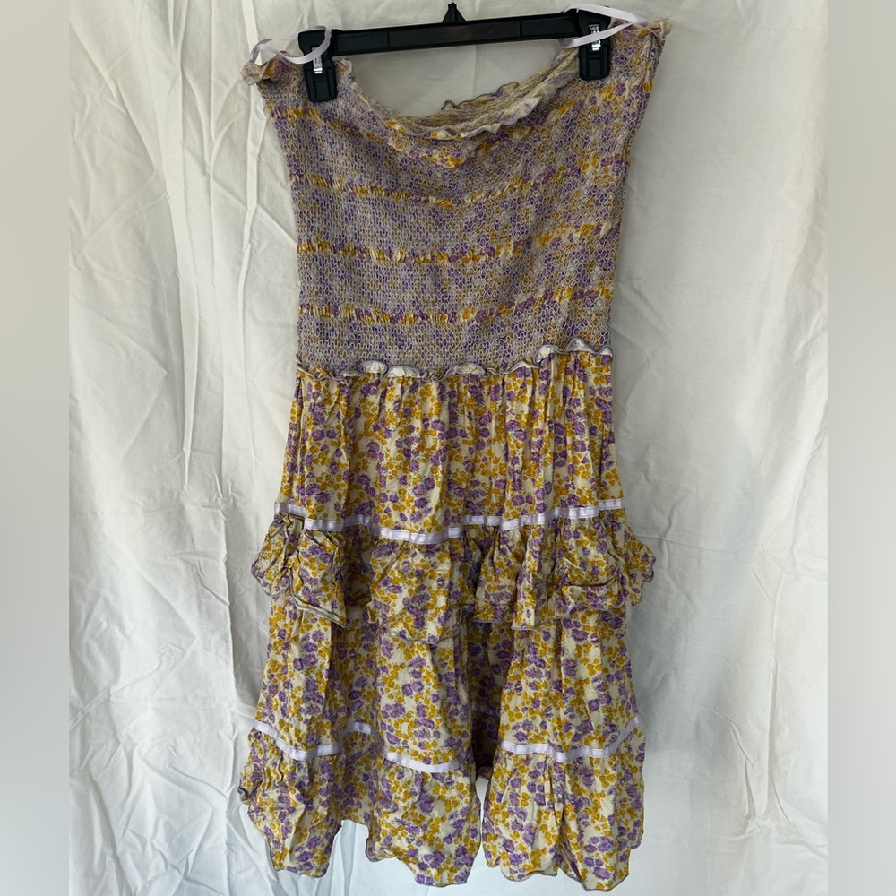 Free People Textured Ruffle Skirt/Dress in Purple and Yellow